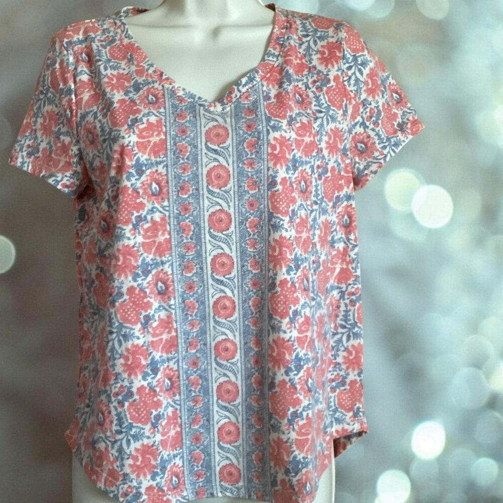 Style & Co Petite Vintage-Print V-Neck Perfect T-Shirt